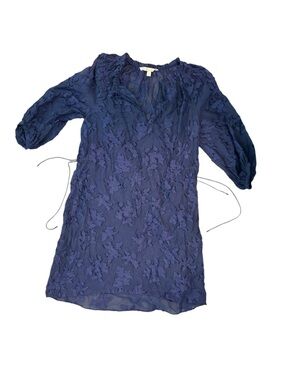 Nordstrom Navy Textured Floral Dress 3/4 Sleeve 💕